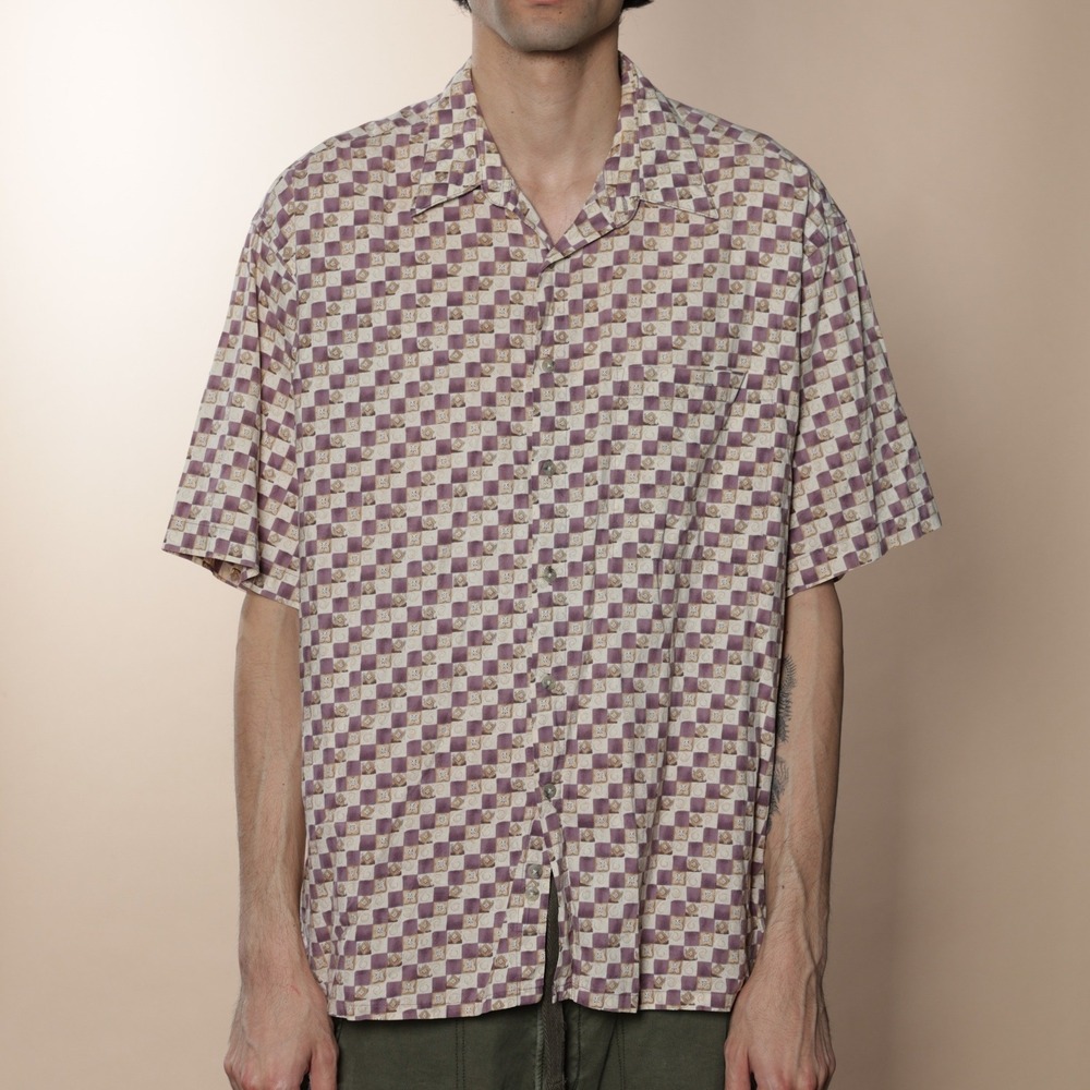 Pierre Cardin Mens XL Short Sleeve Button Up Shirt Geometric Print 100 Cotton